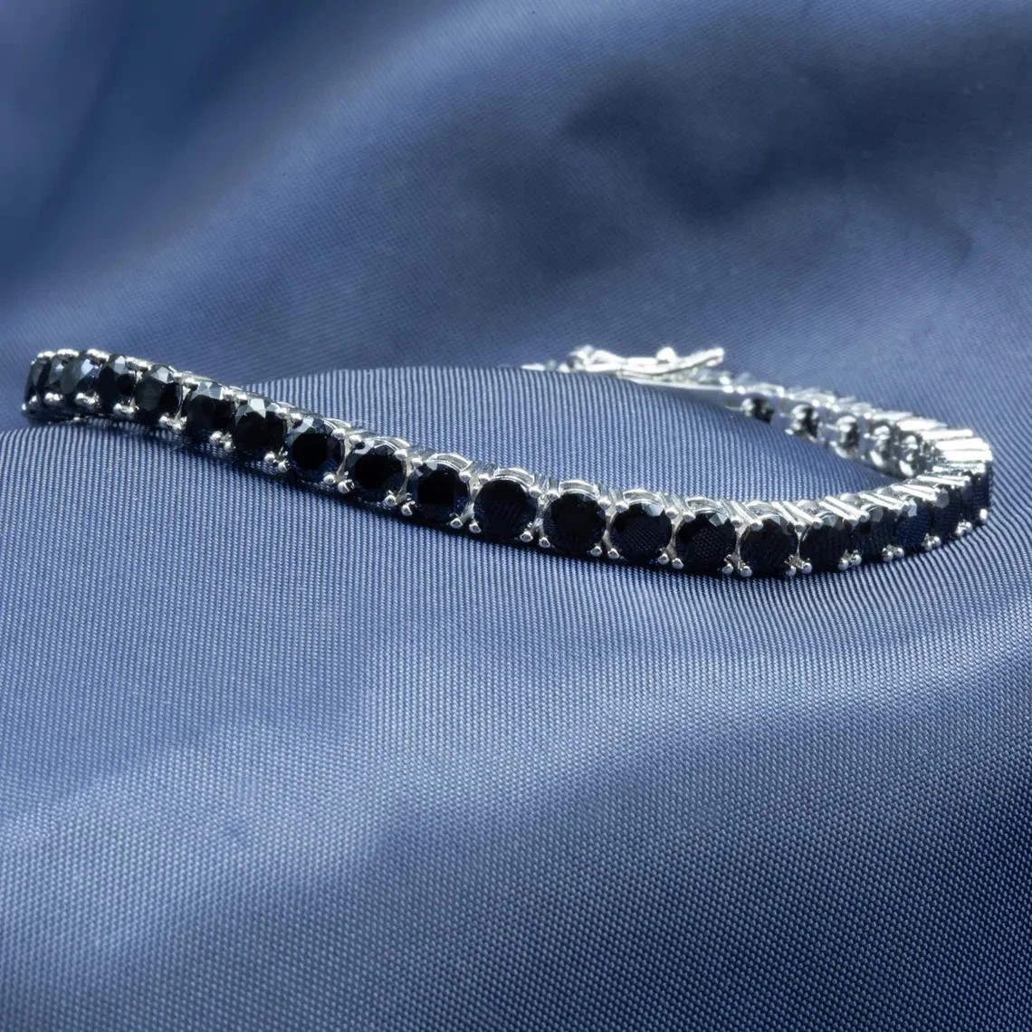 3.75 CT Round Cut Natural Black Diamond Tennis Bracelet In 925 Sterling Silver