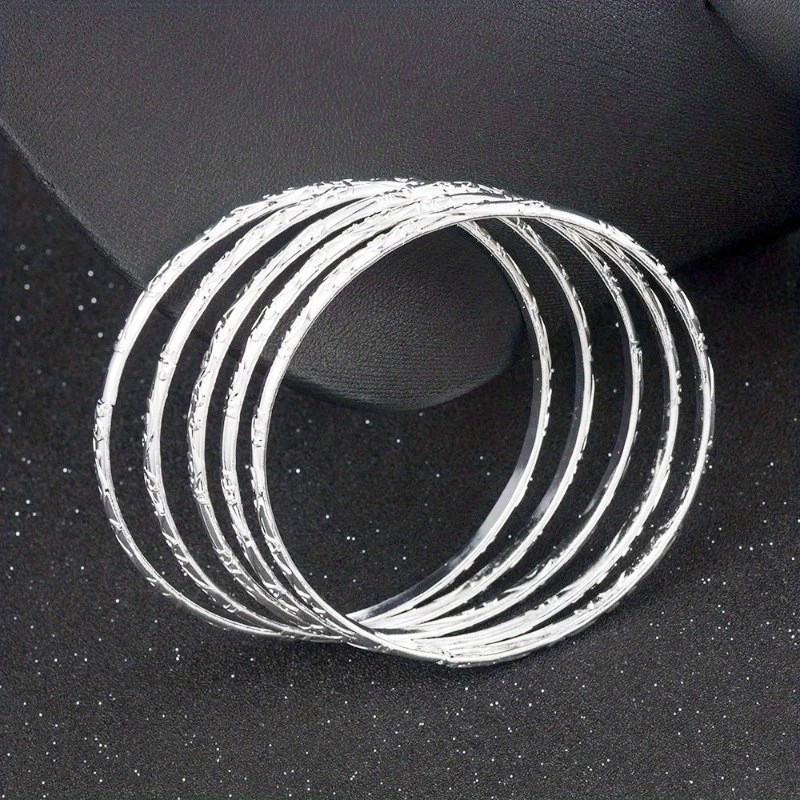 5Pcs 925 Silver Plated Pattern Bracelet Fashion Stacked Band Women’s Bracelet