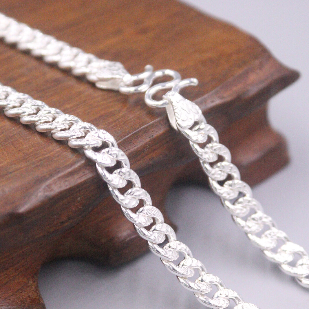 Real 999 Pure Silver Necklace For Men Women 6mm Curb Link Chain 20inch Length