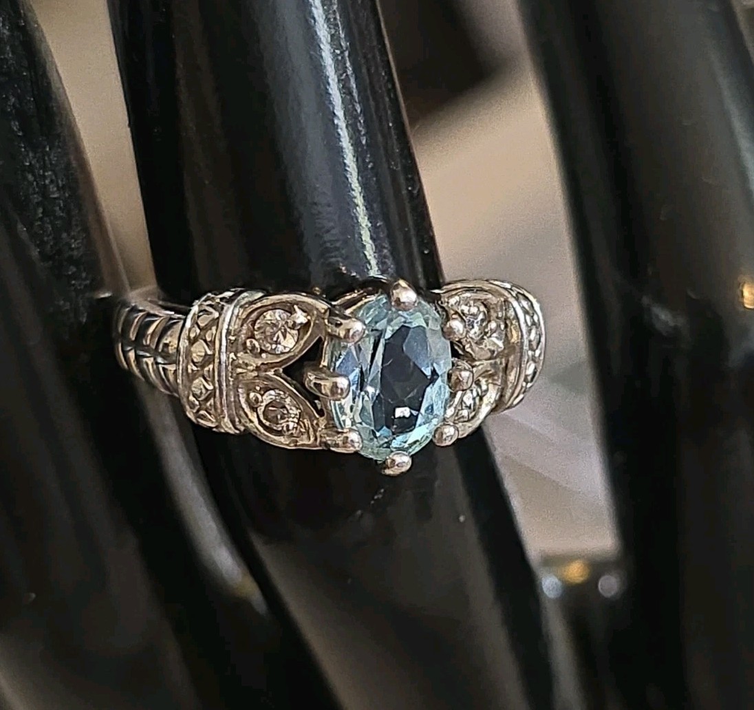 Designer RJ Blue Topaz Cubic Zirconia Sterling Silver Ring – Size 5.5