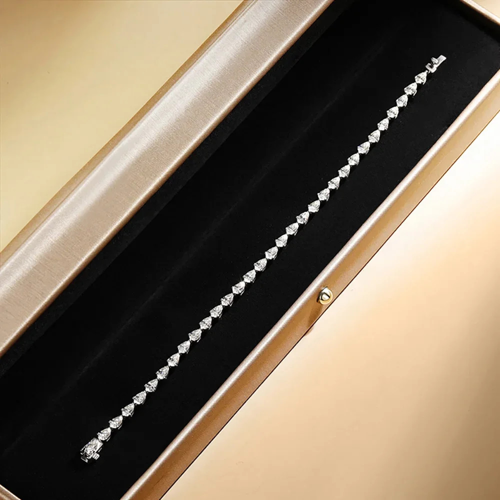 3*5mm Pear Cut All Moissanite Tennis Bracelet S925 Silver Hiphop Party Bracelet