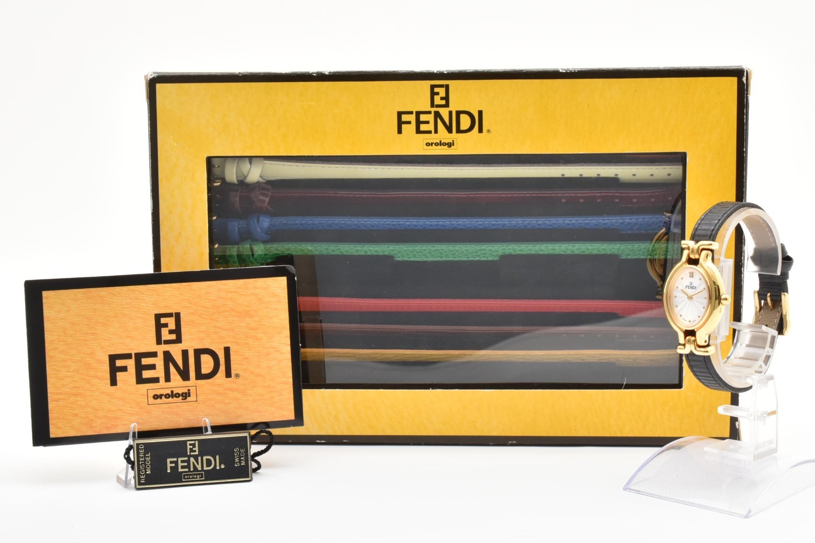Full set!! [Near MINT w/BOX] FENDI 640L Change Belt 9 Colors Gold Quartz Watch