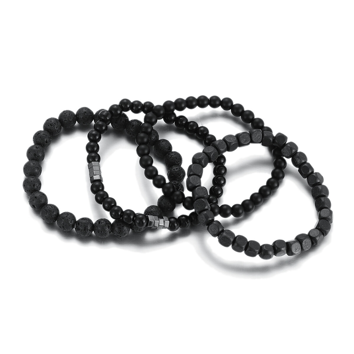 4pcs/Set Casual Style Black Lava Bead Bracelets For Daily Wear Women Men Gift US