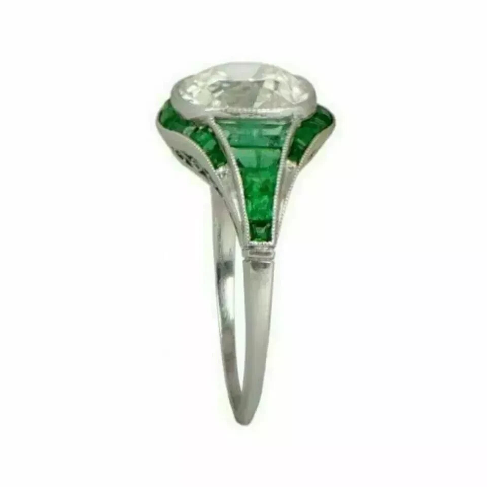 Art Deco Style Lab Created Diamond Antique Engagement Ring 14k White Gold Finish