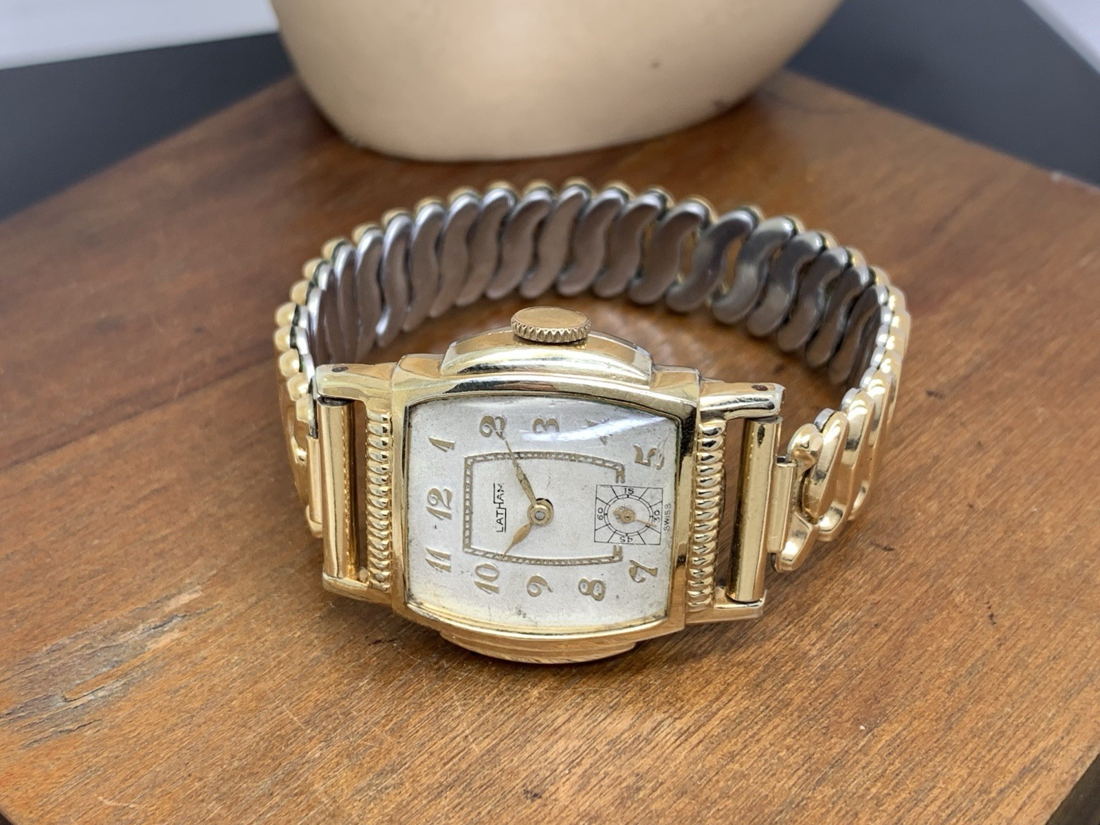 Latham Watch Art Deco Swiss Manual Silver Dial Gold Stainless Steel Tank 27mm