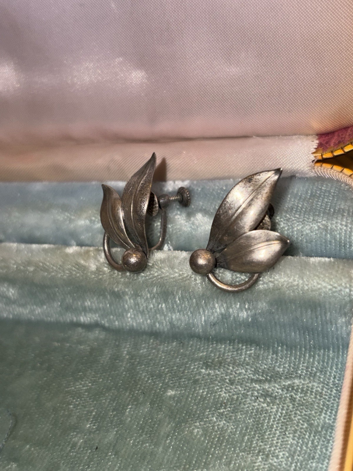 Vintage Forstner Sterling Silver Leaf Screw Back Earrings Mid Century 925 Signed