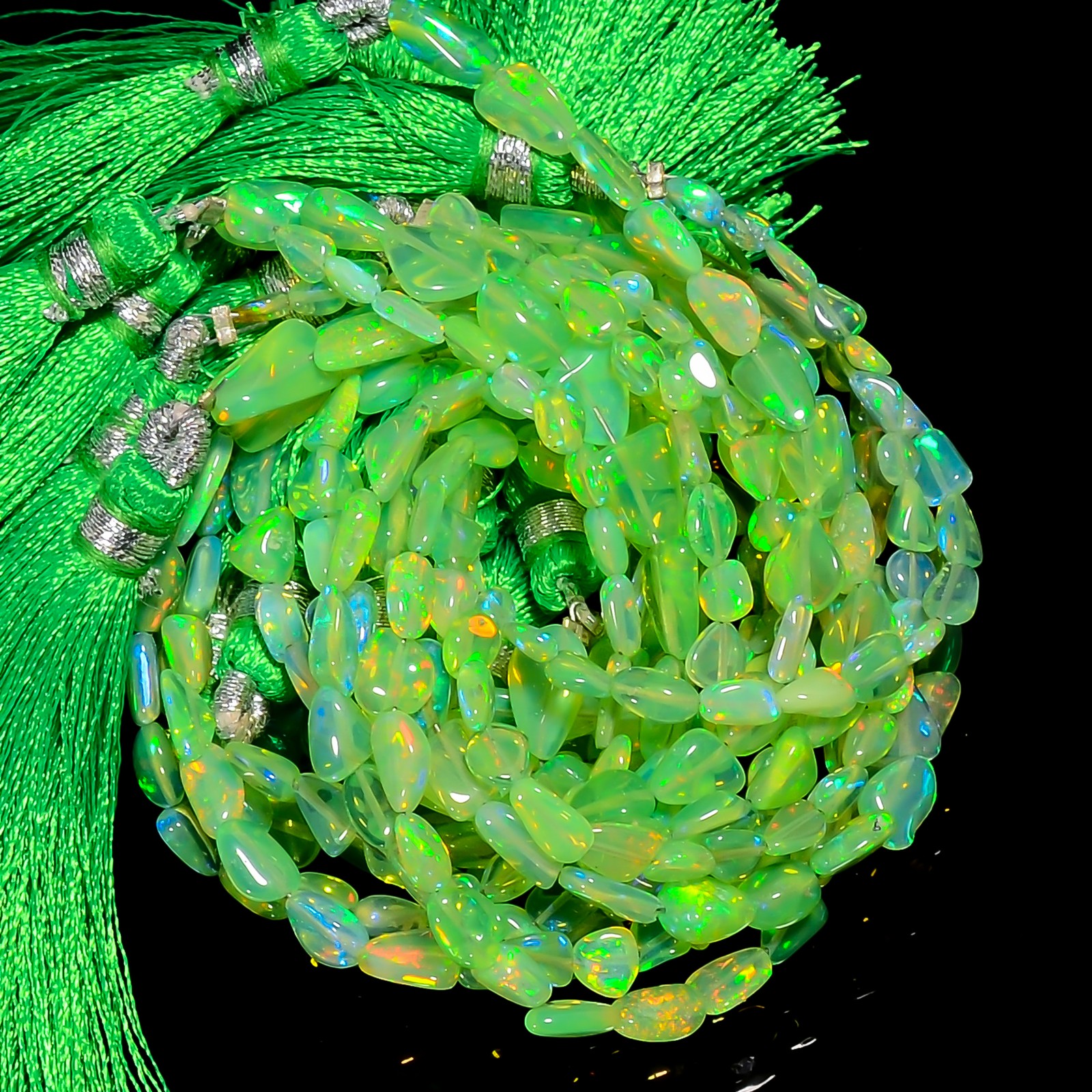 Green Ethiopian Opal Gemstone Tumble Smooth Beads 3X2 9X5 mm Strand 8″ AB-807