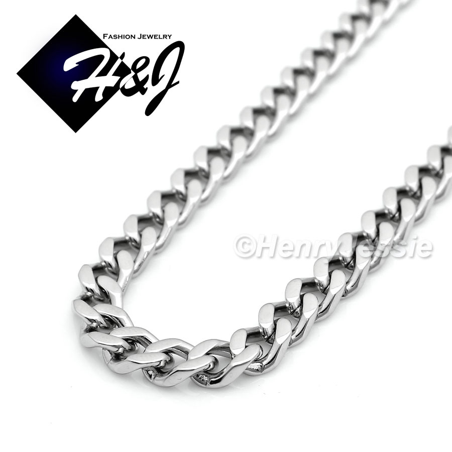 18″-36″MEN Stainless Steel 5mm Silver Cuban Curb Chain Necklace Cross Pendant*P