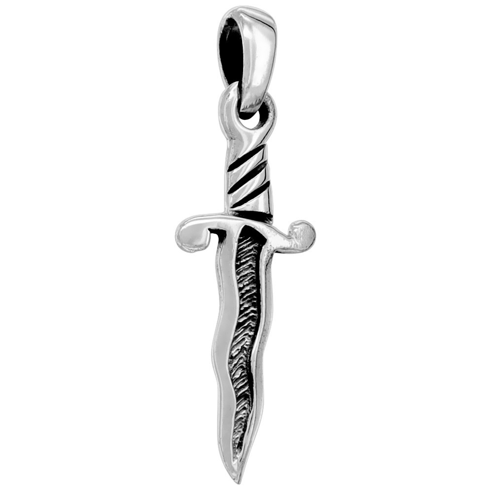 925 Sterling Silver Wavy Blade Dagger Pendant 1 5/32 (29mm) Inch Tall