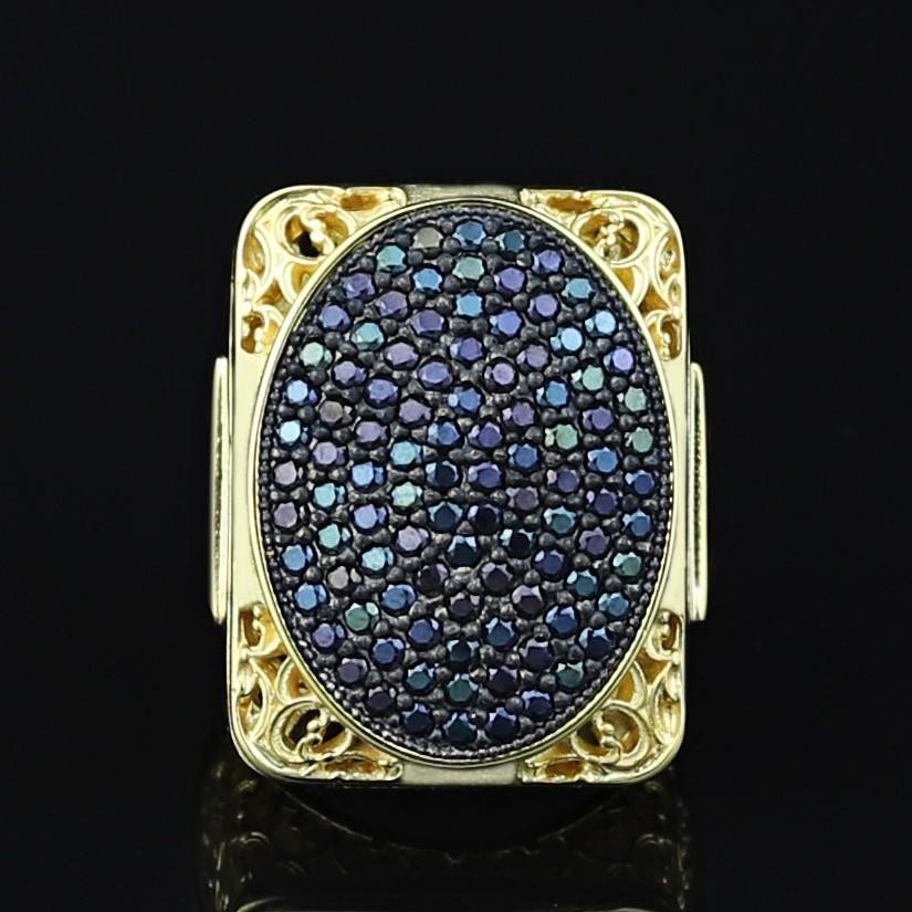 925 Men Silver Gold Black Onyx Handmade Big Ring Men Sterling Silver Ring