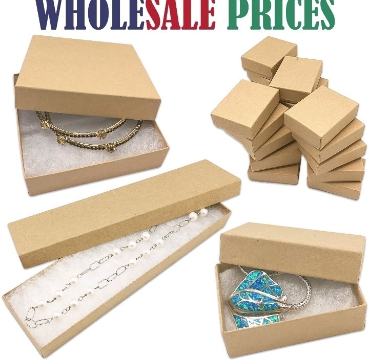 BULK Cardboard Kraft Paper JEWELRY GIFT BOXES Cotton Filled BROWN – for Shipping