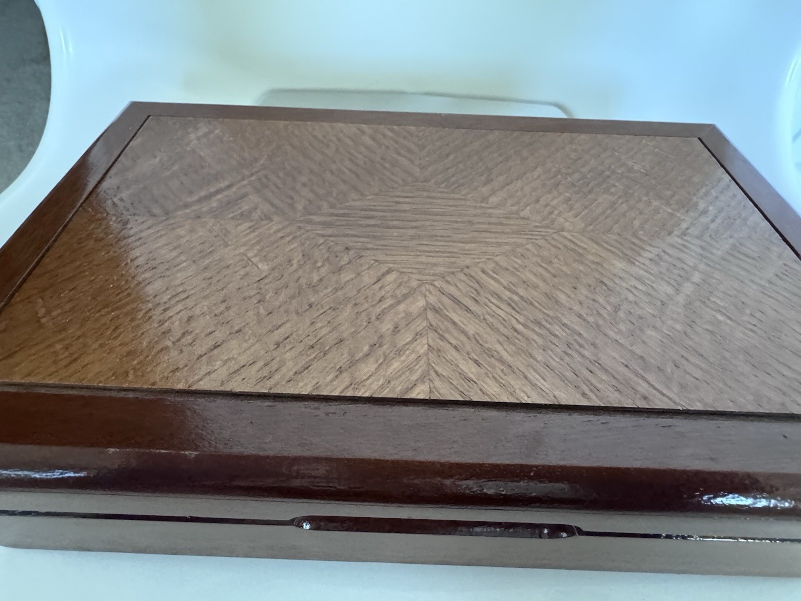 Vintage Victorian Wooden Jewelry Box Parquet Inlay Valet Stash Keepsake Trinket