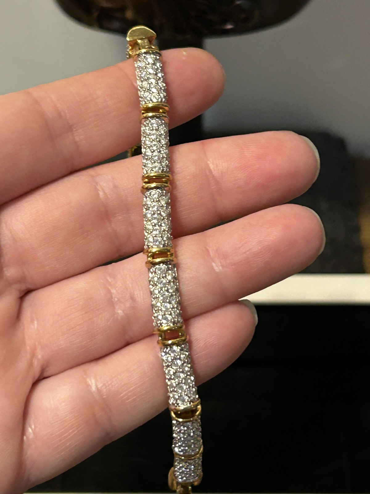 Vintage Swarovski Clear Pave Yellow Gold Plated Tennis Bracelet 18.5 cm approx