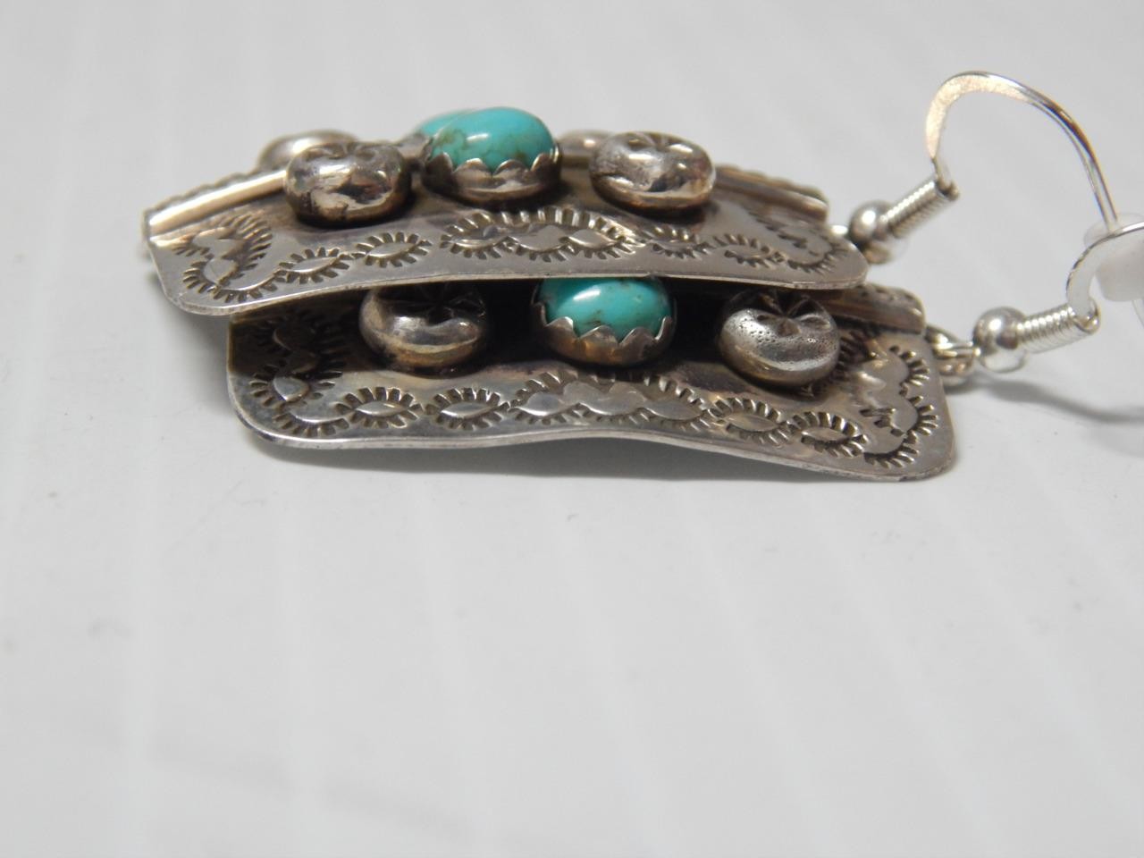 BIG AND BOLD VINTAGE NAVAJO STERLING SILVER TURQUOISE DANGLER EARRINGS