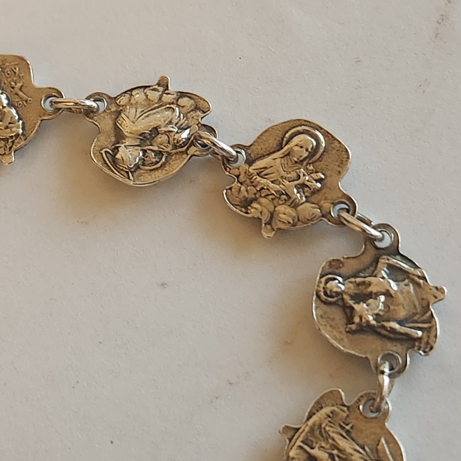 Sterling Silver Vintage Religious Rose Catholic Saint Prayer Bracelet Virgin M