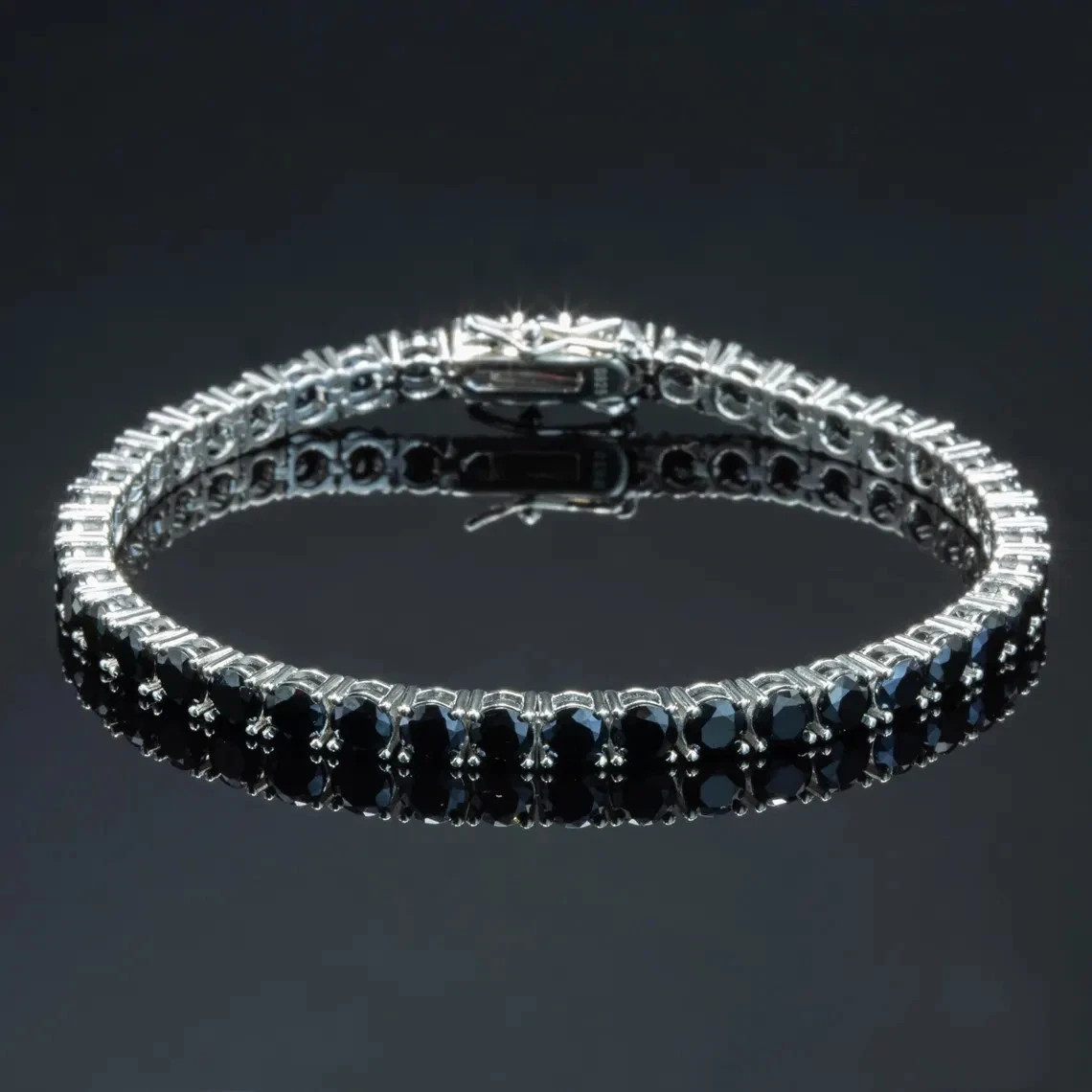 3.75 CT Round Cut Natural Black Diamond Tennis Bracelet In 925 Sterling Silver