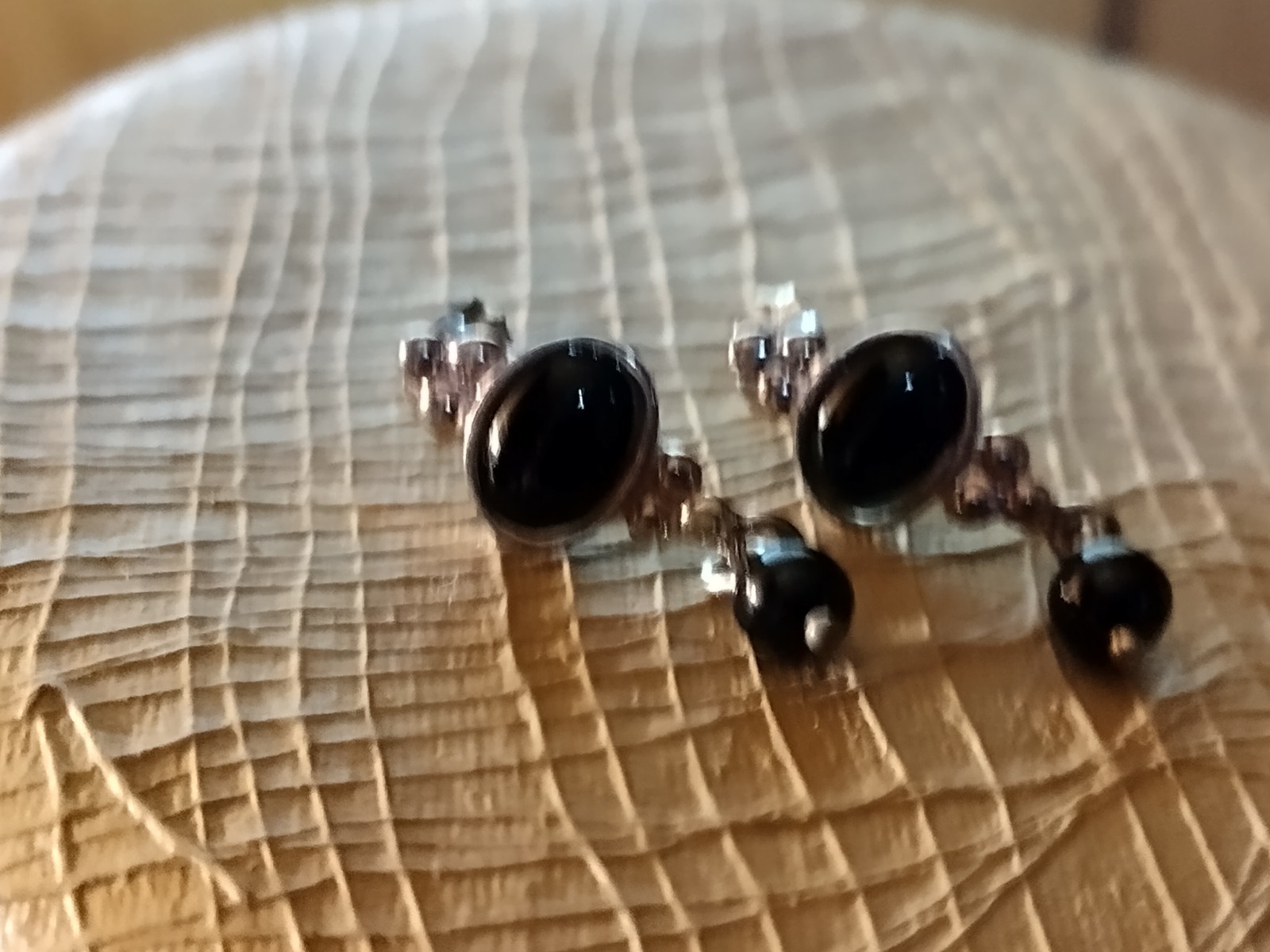 Cookie Lee Black Beaded Silver Tone Teardrop Necklace & Earrings Signed