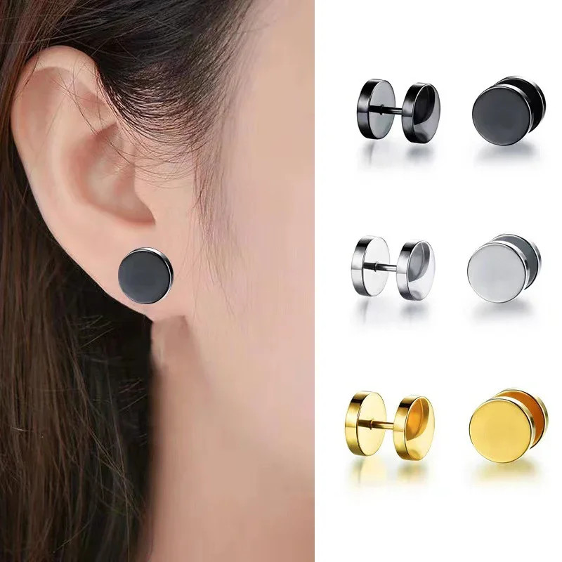 Black Hoop Earrings Stainless Steel Punk Gothic Smooth Circle Unisex Jewelry