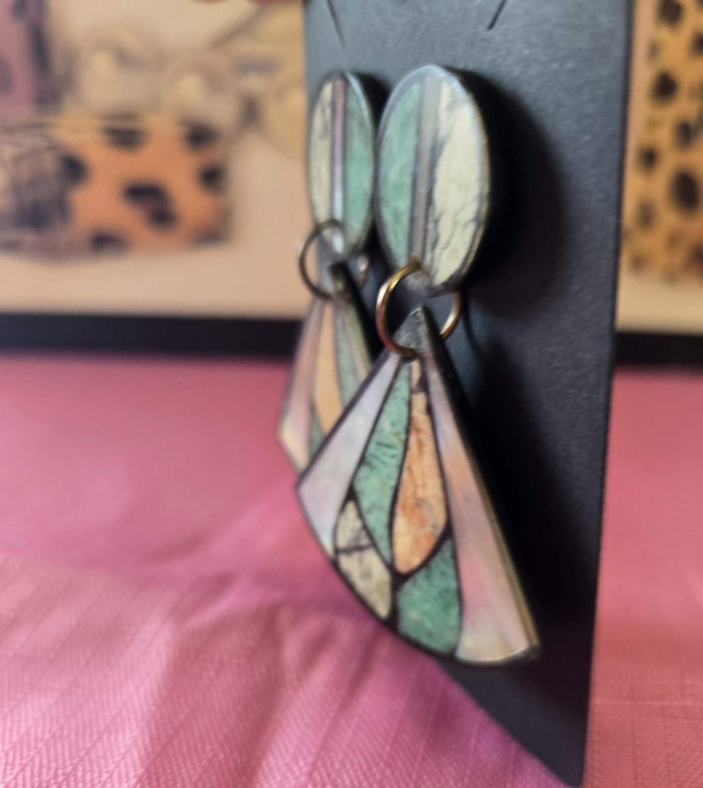Multicolor Green Beige Geometric Dangle Drop Earrings Resin Acrylic Butterfly