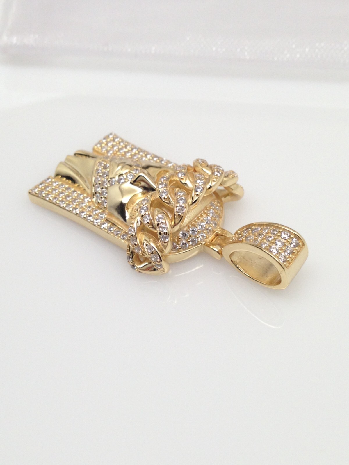 925 Sterling Silver Gold Jesus Head Face CZ Pendant Men 25mm(0.98″)/37mm(1.46″)