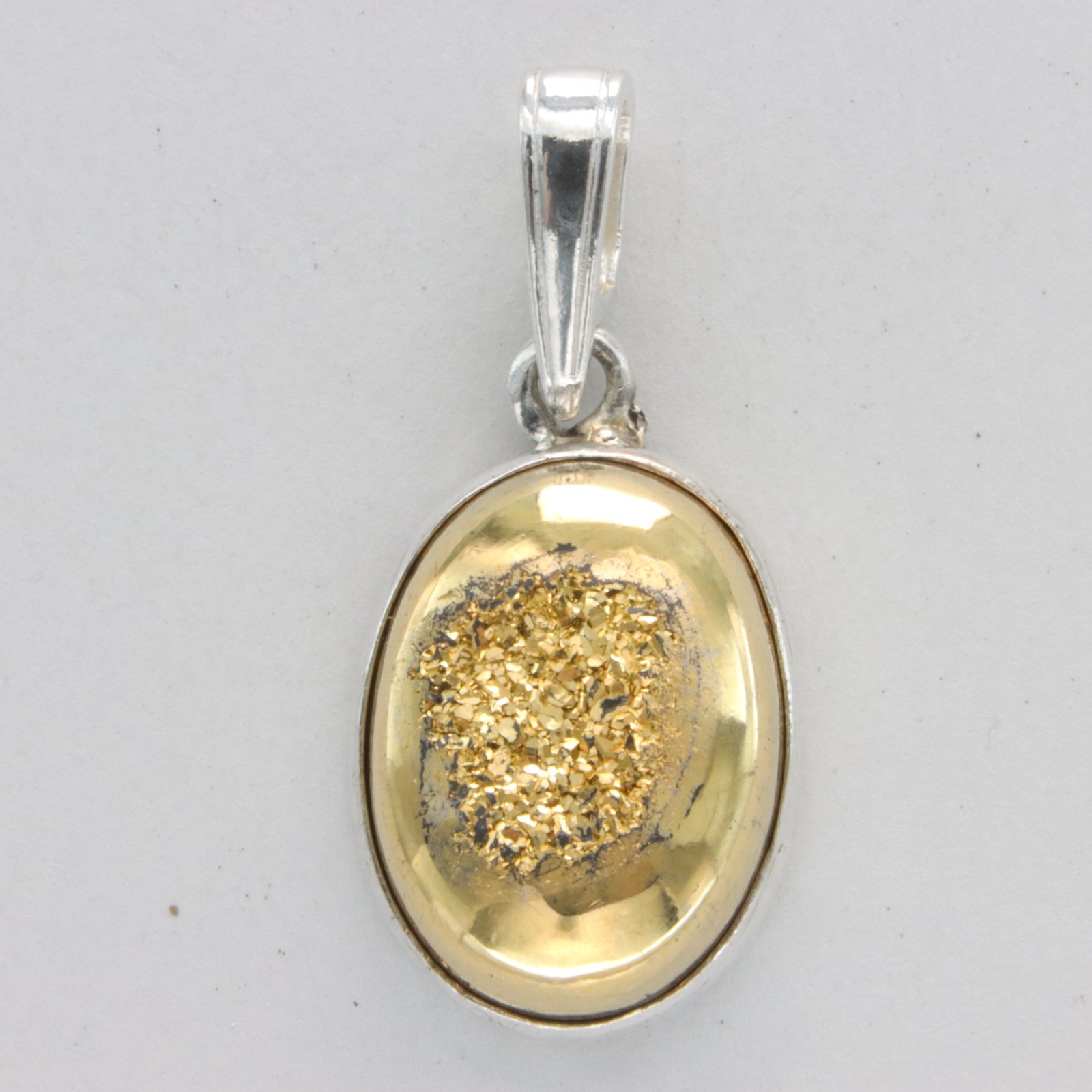 Golden DRUZY DRUSY Druse QUARTZ Oval Pendant – 925 STERLING SILVER Necklace #18e