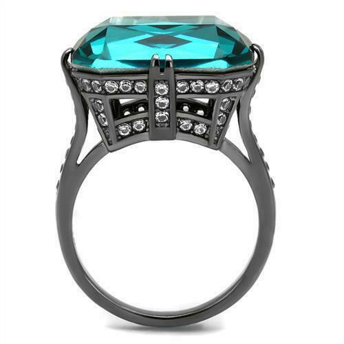 Brilliant 15Ct Blue Radiant Cut Top Grade Crystal Light Black Ip Ring Tk2998