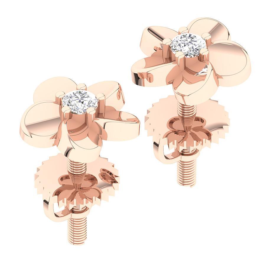 SI1 G 0.10 Ct Natural Diamond 14K Solid Rose Gold Flower Studs Earrings 6.40 MM