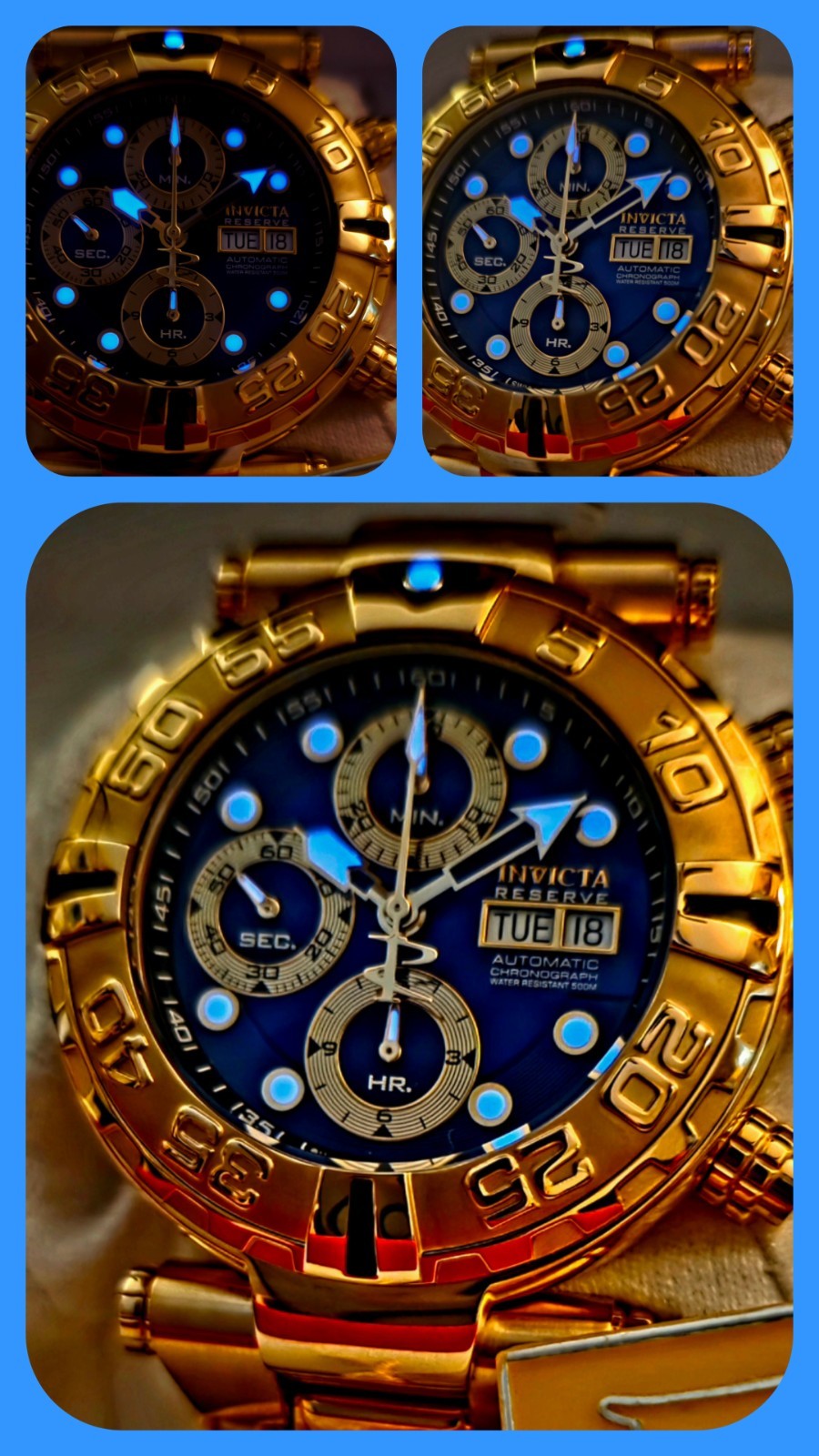 INVICTA SWISS MADE SUBACQUA NOMA I VALJOUX 7750 AUTO CHRONO LE BLUE DIAL & 18KT