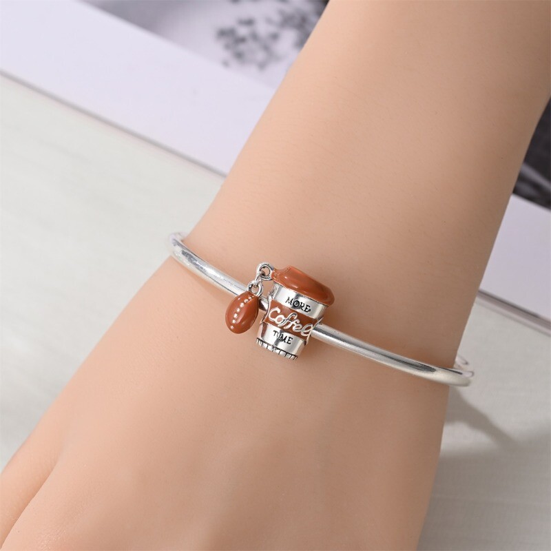 KUNSIR New 925 Sterling Silver Coffee Cup Mug Charm Bead Lucky Bracelet Charms