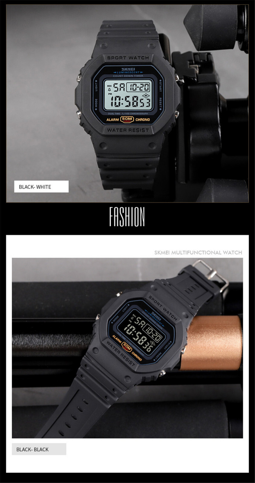 SKMEI Men Sport Watch Rectangle Digital Wristwatch Countdown Electronic Watches