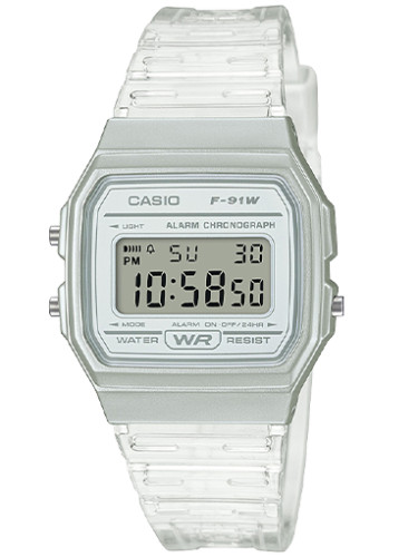 Casio F91WS-7, 7 Year Battery Chronograph Watch, Clear Silicone Strap, Alarm