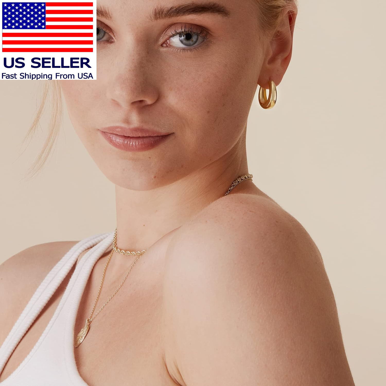 14K Gold Plated 925 Sterling Silver Post Small Chunky Hoops Earrings | Thick Lig