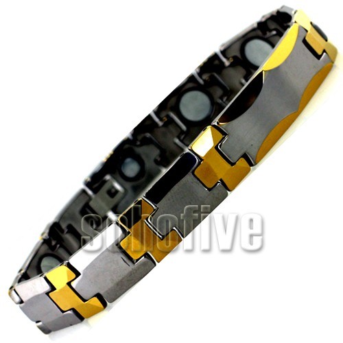 TCMB4376 Gold Trimmed Tungsten Bracelet 9 Magnets Minor Flaws L7-1/4″ x W7/16″