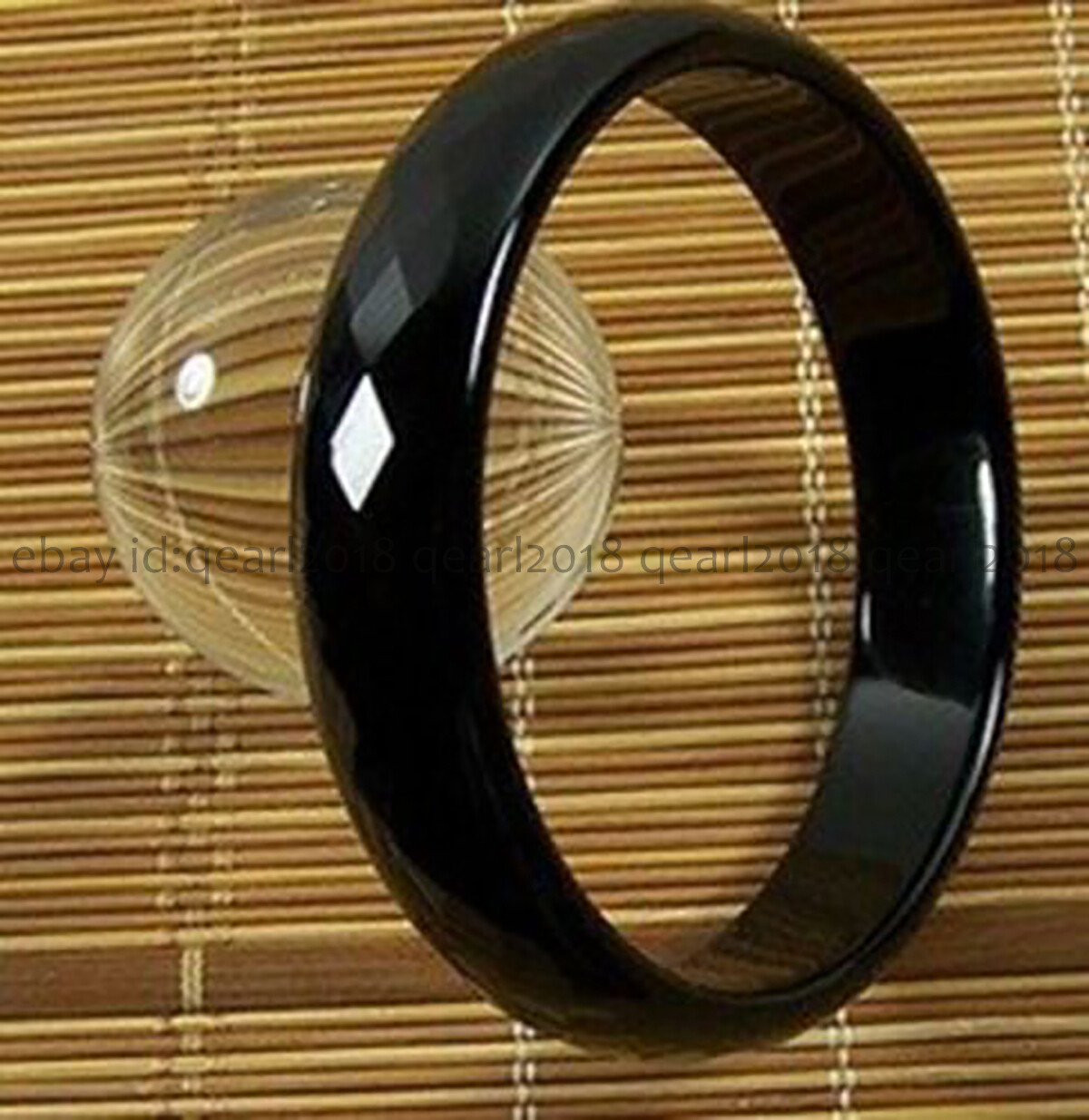 Natural Black Agate Gemstone Traditional Bangle Bracelet 56-64mm Women Jewelry