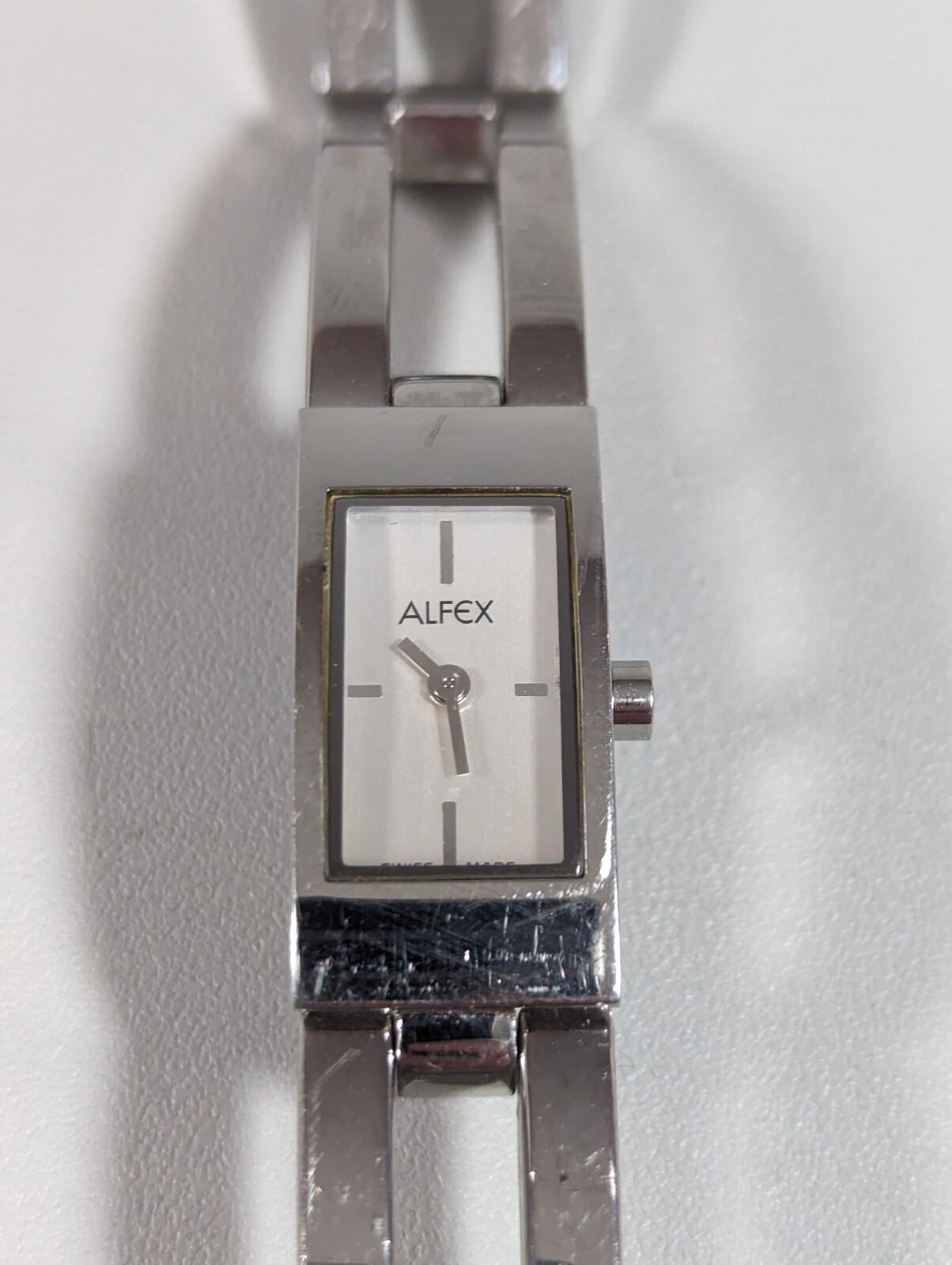 Alfex Plum Design Swiss Made 7J Silver Tone Link Bracelet Band Watch 6 Inch