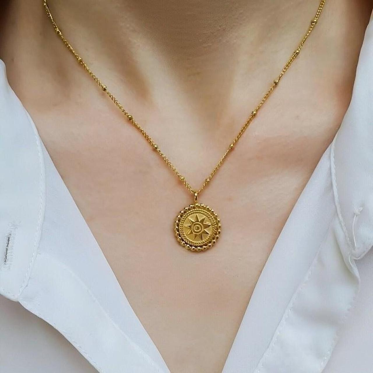 Sun Necklace Sundial Celestial Astrology Pendant Necklace 18k Gold Plated