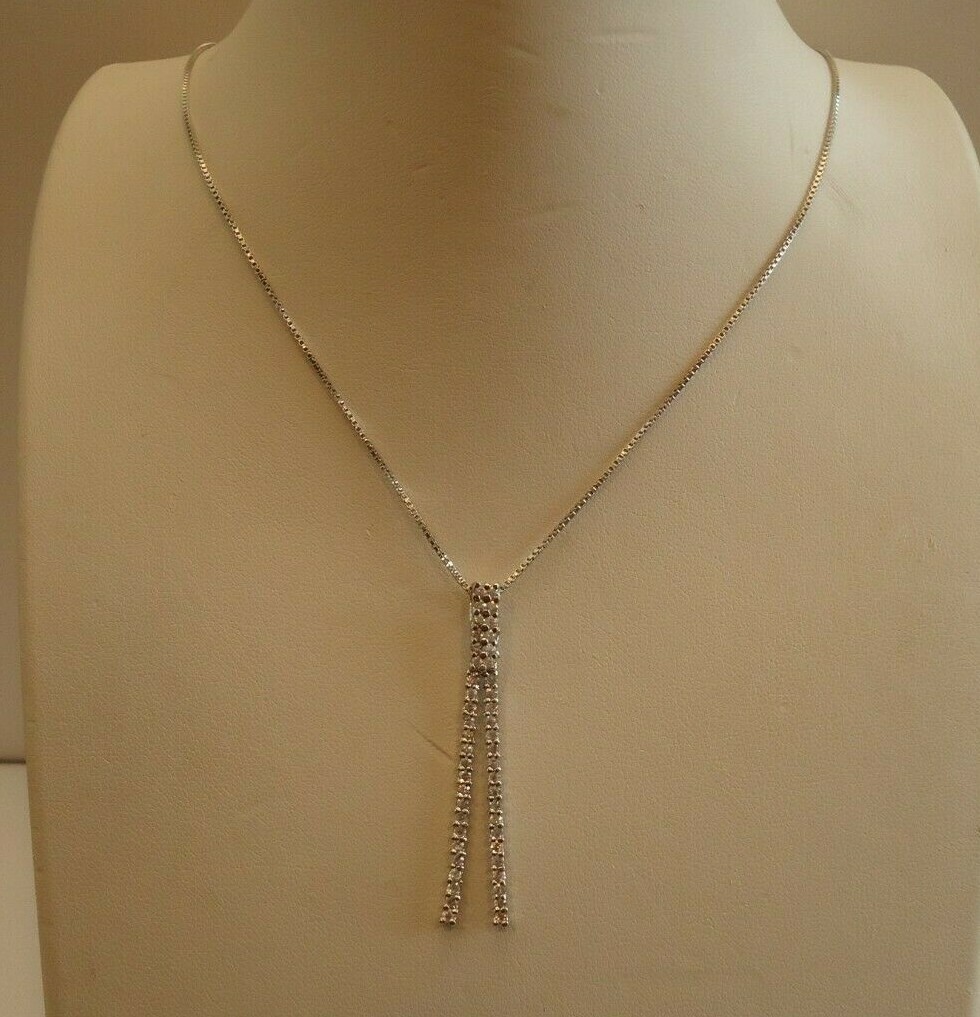DOUBLE BAR DESIGN NECKLACE PENDANT W/ LAB DIAMONDS/ 925 STERLING SILVER / 18”