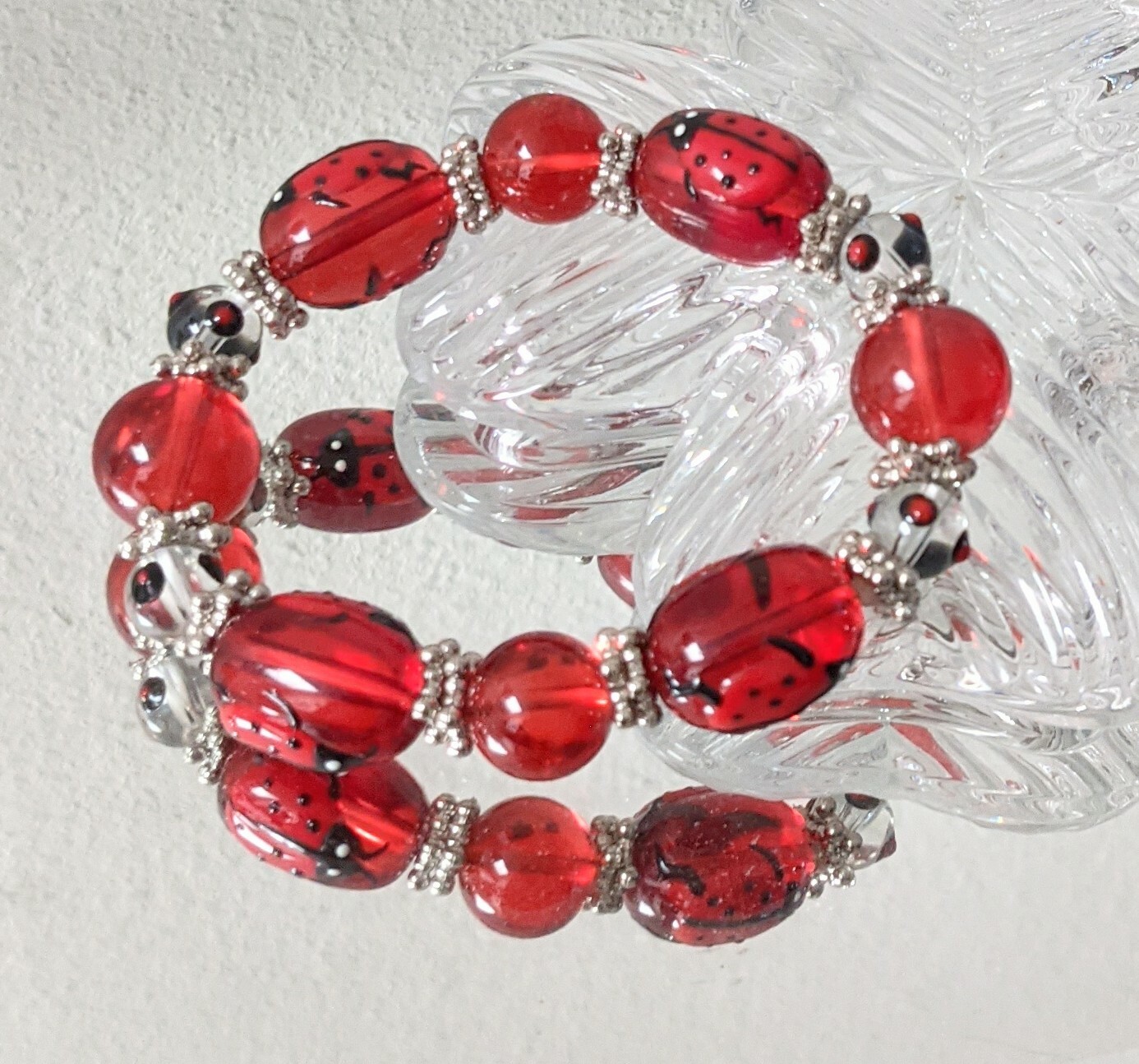 Ladybug Bracelet Spring Garden Red Bracelet for Women Beaded Stretch