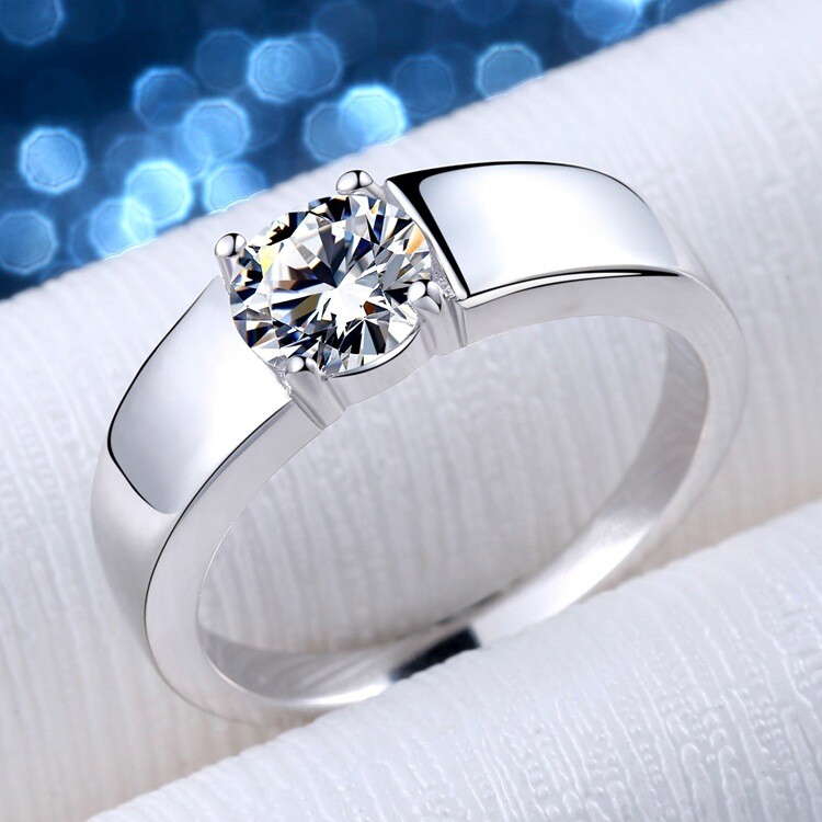 1CT 2CT Solitaire Moissanite Mens Engagement Ring Band Solid 925 Sterling Silver