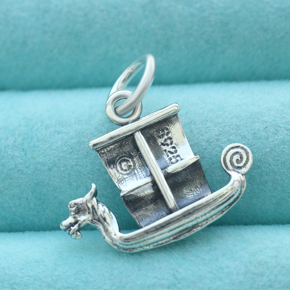 925 Sterling Silver Viking Ship Pendant Charm Dragon Longship Boat For Necklace