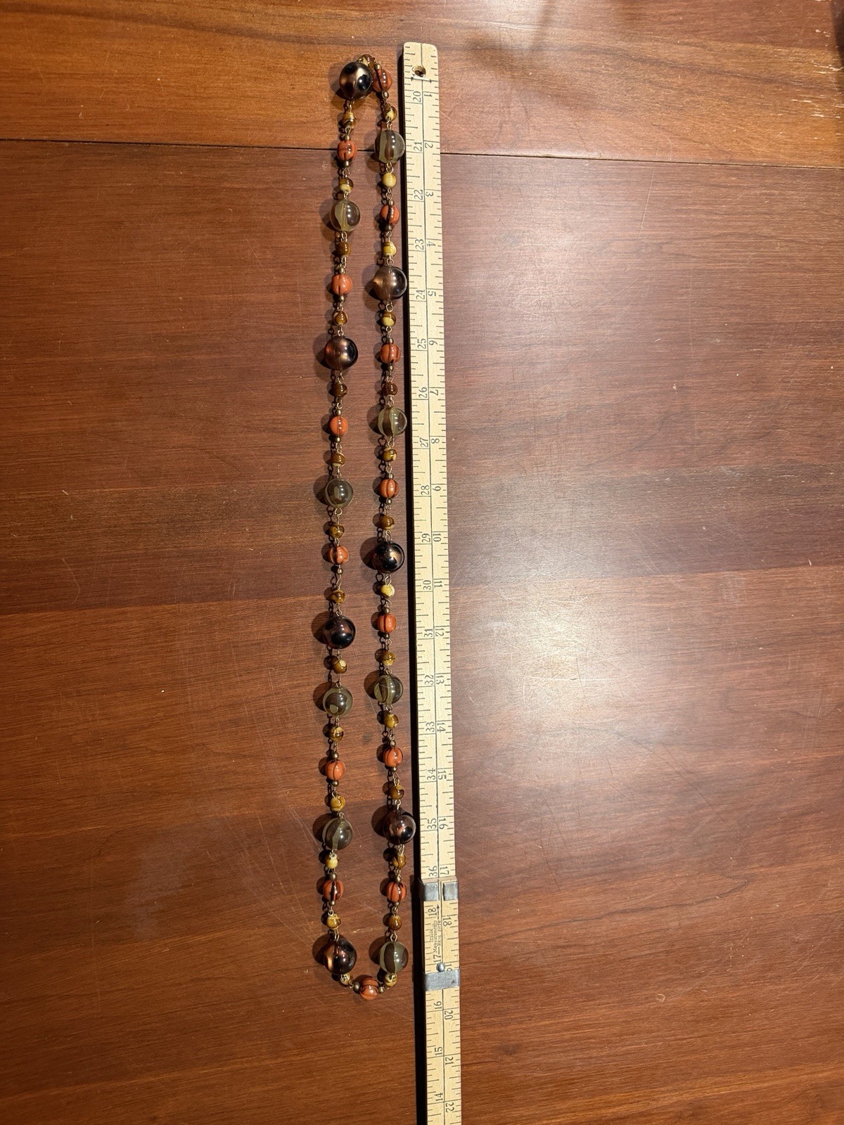 Vintage Long Brown, Orange & Amber Glass Bead Necklace Strand No Clasp.