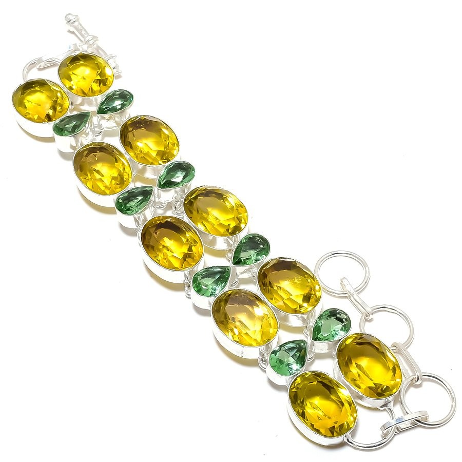 Lemon Quartz, Peridot Gemstone Handmade Bracelet 7-8″