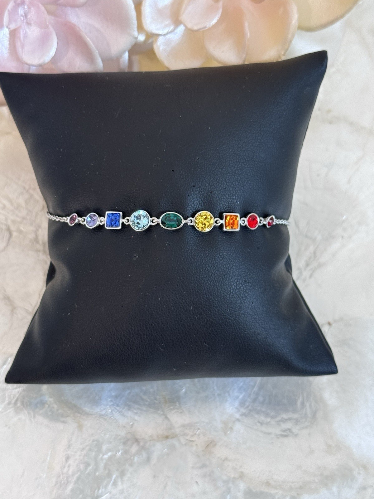 Sterling Silver 925 Rainbow Crystal Adjustable One Size Bracelet Bolo NEW