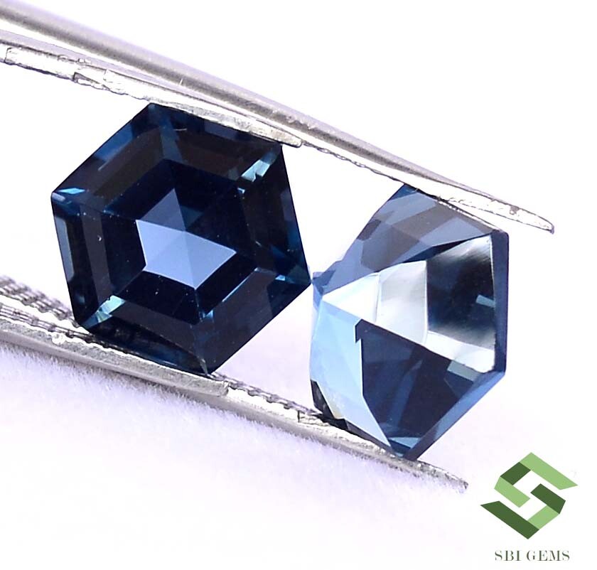 5×5 mm To 10×10 mm Natural London Blue Topaz Hexagon Cut Pair Faceted Loose Gems