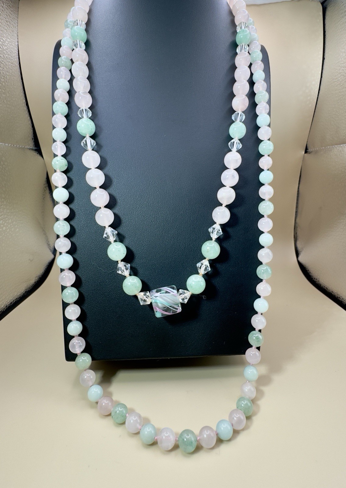 Pink And Green Gemstone Necklace Set, 24in Clasp And 32in Endless Strand