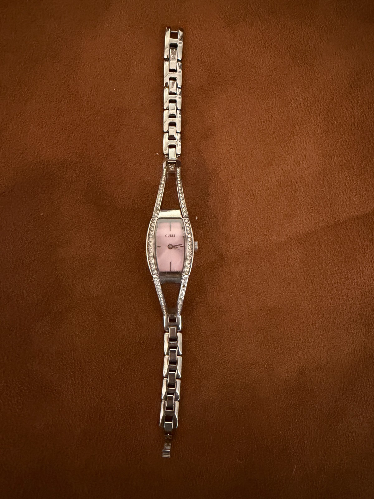 Guess Women’s Pink Dial Crystal Bracelet Watch AS IS Not Working Repair Parts