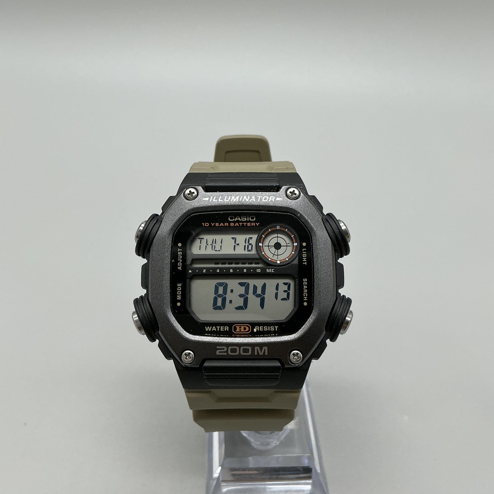 Casio DW-291H Mens Watch 46mm Digital Black Case Beige Strap 200M WR Day Date