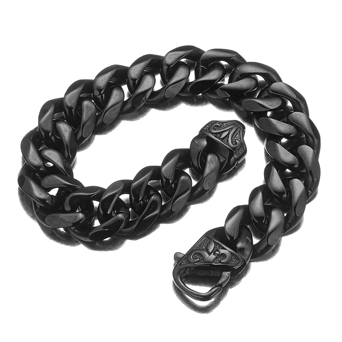 Men’s Black/Silver Tone Stainless Steel Curb Cuban Link Chain Necklace 16″-40″