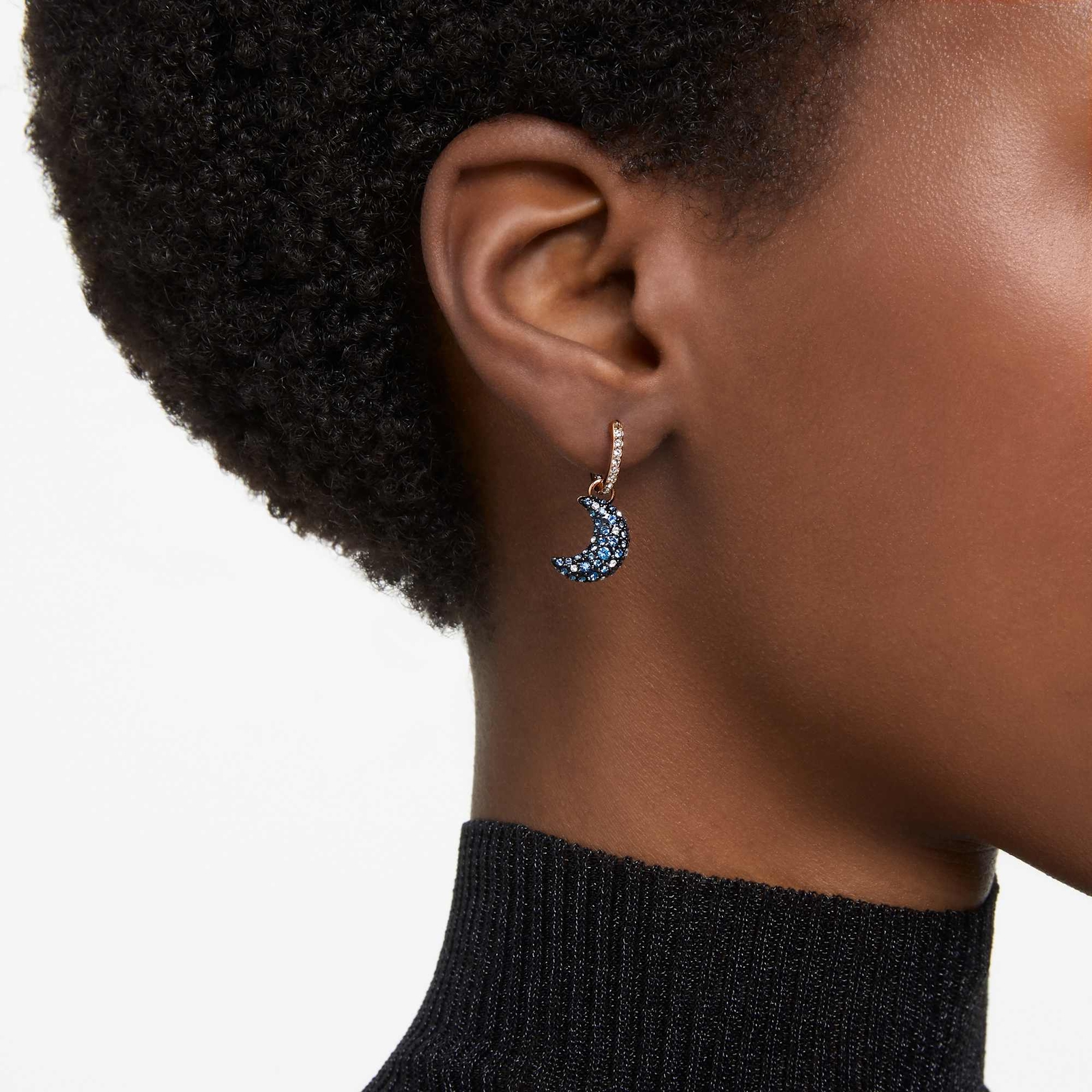 Swarovski Sublima Drop Earrings Asymmetrical Design, Moon, Rose Gold-Tone Plated
