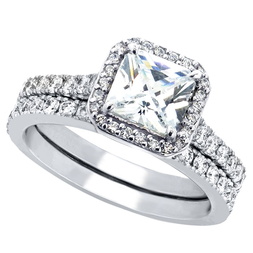 His Tungsten Hers 925 Sterling Silver Princess Cut CZ Wedding Rings Band Sets